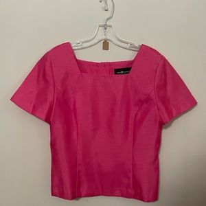 Vintage Sag Harbor Petites Hot Pink Square Neck Blouse w/ Button Back sz 12p